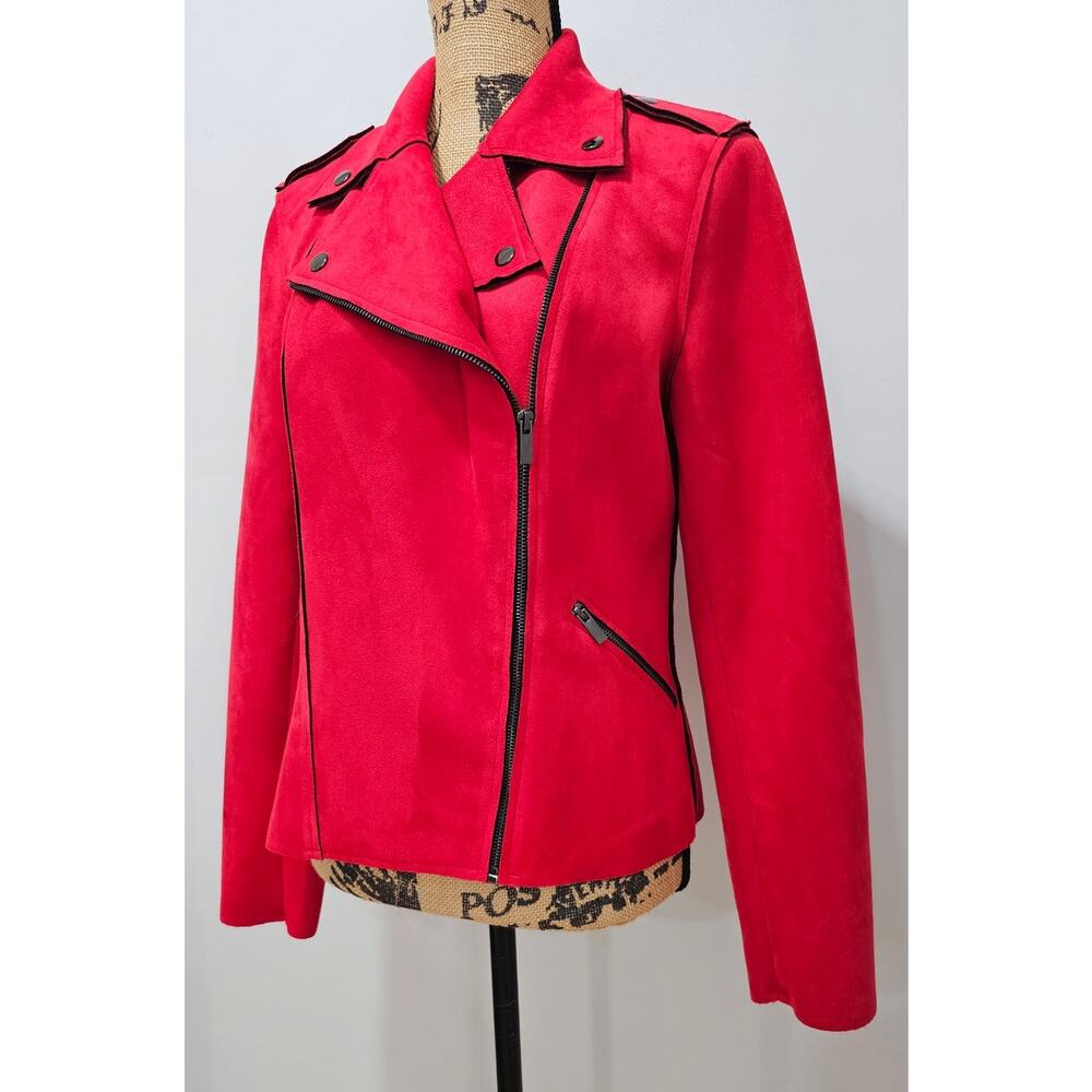 Kut From The Kloth Jacket Faux Suede, Moto, Red, Zippers, Womens Sz M NWT, New - Picture 5 of 10